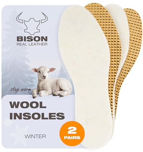 BISON Lammskinnssulor – 2 par varma Pälssulor för Skor med Aluminiumbotten – Lammskinnssulor för Kvinnor och Män – Extra Tjocka och Halkfria – storlek 41