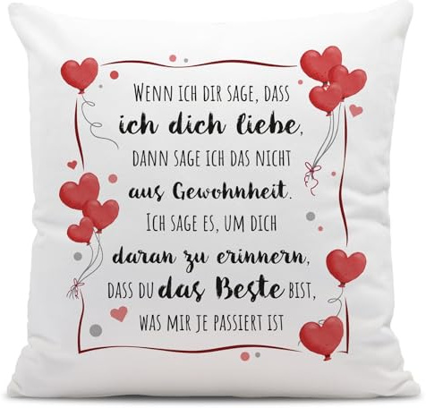 Tassenbrennerei Kissen - Wenn ich Dir sage, DASS ich Dich Liebe... - Liebeskissen mit Spruch - Geschenk für Freund, Freundin - Zum Jahrestag, Valentinstag für Männer & Frauen (Rot)