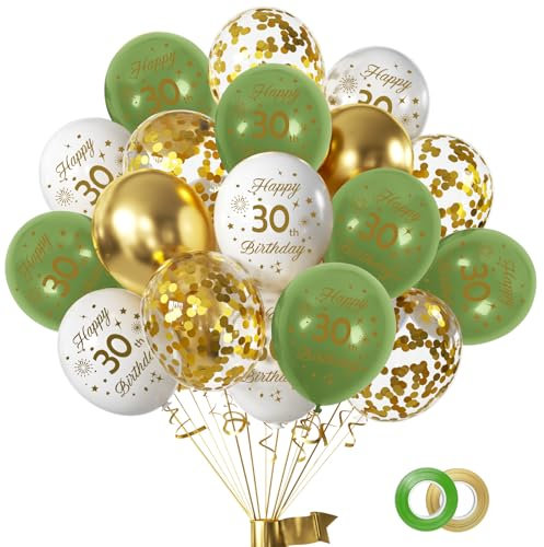 Luftballons 30 Geburtstag Frauen Mann, 16 Stück Luftballons Grün Deko 30.Geburtstag, 12 Zoll Happy Birthday Konfetti Balloons für Geburtstagsfeiern