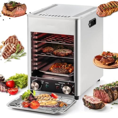 Asador Eléctrico Para Carnes De 1700 W Con Ajuste De Temperatura Y Control De Tiempo, Asador De Carne Sin Humo, Temperatura Máxima De 800 °c, Para Carne, Hamburguesas Y Pizza