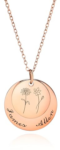 INBLUE Zierliche Geburtsblumen Halskette für Frauen Geburtsmonats Blumenanhänger Individuelle Namenskette Personalisierter Mama Schmuck Geschenk zum Muttertag Mutter Tochter Schwestern