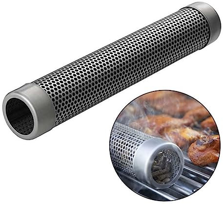 KONTONTY Edelstahl Rundrohr Rauchgenerator Für Bbq Grill Smoker Mit Feinlochnetz Für Holzrauchereinheit Kompatibel Mit Holzkohle Und Pelletgrills Für Heiß Und Kaltrauchanwendungen