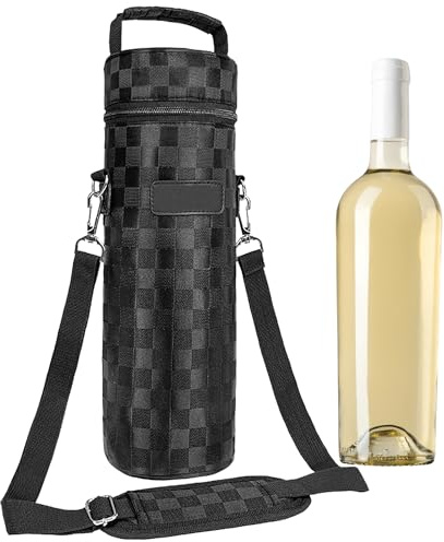 Iridsmole Wine Cooler Bag 750ml, Single Wine Bottle Bag, Water Bottle Carrier with Adjustable Shoulder Strap, Drink Bottle Cooler Bags Padded for Travel, Picnic, Camping, Hiking, Wine Lover