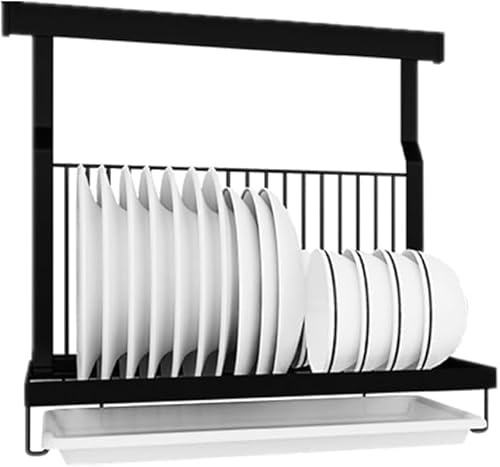 TentHome Scolapiatti da Muro Pieghevole Acciaio Inox con Vaschetta Sgocciolatoio x Scolapiattida Pensile Colapiatti Appendere Porta Piatti Cucina Salvaspazio(Nero)
