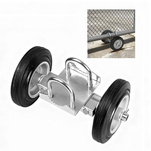 Heavy-Duty Fence Gate Wheel Carrier with Double 6 Rubber Wheels, Sliding Gate Roller Hardware Kit, Rolling Gate Wheels with Two U-Bolt for Chain Link Fence, Metal Tube, Driveway Gates, Stem Mount