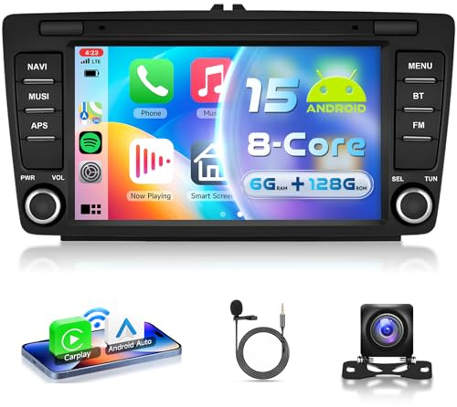 VECHTEL 8 Kern 6G+128G Autoradio Android 15 für Skoda Octavia 2 MK2 Rapid Yeti Roomster Superb, 8'' HD IPS Touchscreen mit Drahtlos Carplay Android Auto GPS Wi-Fi Bluetooth USB/Type-C FM RDS Kamera