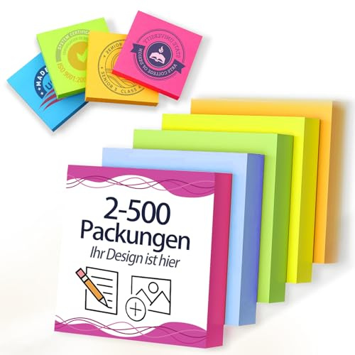 Personalisierte Haftnotizen in großen Mengen – Notizblöcke mit Individuellem Logo oder Text für Geschäftsmarketing, Bürobedarf, Schulen, Studenten, Partys, 50 Blatt pro Block, 2–500er-Packung