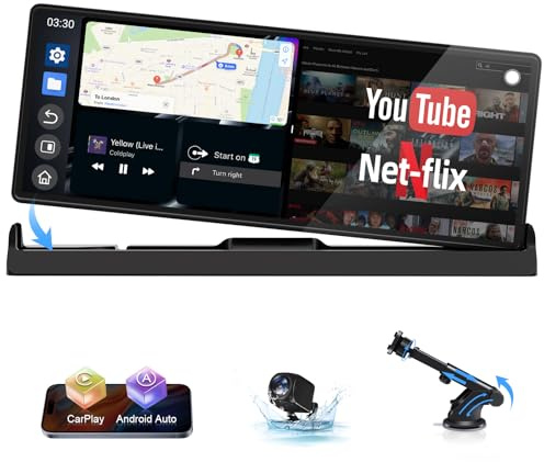 2026 Net-Flix Pantalla Coche Carplay Android Auto con Youtube/Tiktok, Soporte Exclusivo 10,26 Pulgadas Pantalla Carplay Coche Radio Car Play con Cámara de Marcha Atrás WLAN de Doble Banda, Bluetooth