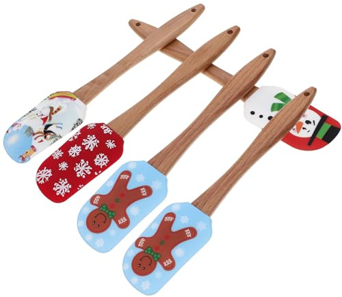 VICASKY Set 5 Pezzi Spatole da Forno in Silicone Riutilizzabili per Cucina Domestica Utensili da Forno Ergonomici Antiaderenti Foro per Appenderle per Crema e Decorazione Dolci Natalizi