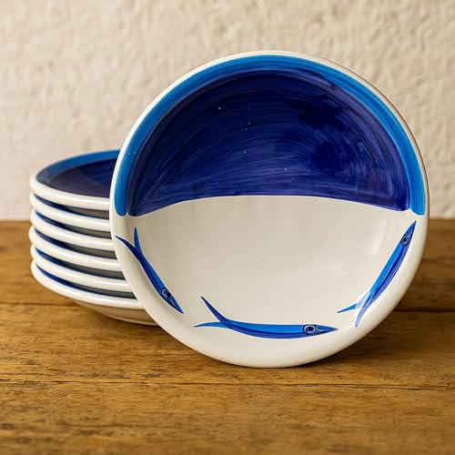Generico Set da 6 Piatti Fondo in Ceramica Artigianale Ø 28 cm Stile Vietrese – Dipinto a Mano– Piatto da Portata, Servizio da Tavola -Vietri-Costiera Amalfitana-Caltagirone-Sicilia-0108251306