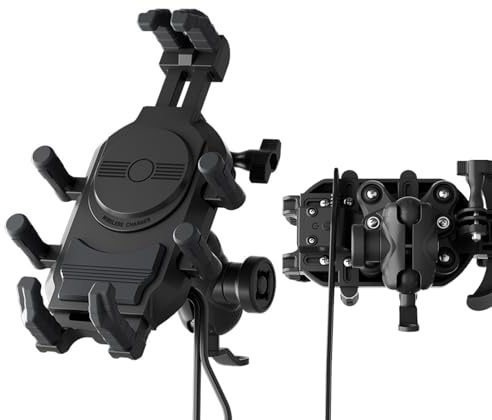 de téléphone pour Moto avec Chargeur - de Charge sans Fil Anti-Vibrations, Rotation à 360 °, poignée sécurisée, de Guidon pour Appareil Mobile, système de Verrouillage Robuste