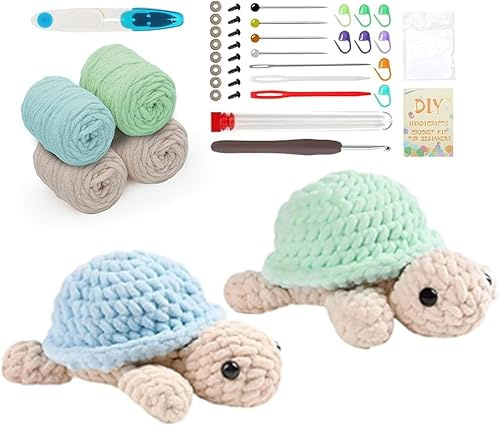 2 Stück Häkelset für Anfänger, Häkelset Tiere, Häkeln Set Komplett Schildkröte Strickset mit Haken Nadeln, Garn und Video Anleitung, Häkel-Starter-Kit Geschenk Crochet Set für DIY Häkel Bastelset
