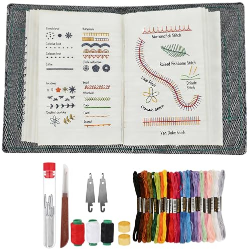 Swiftctrl Libro de Bordado y Kit de Bordado para Principiantes Adultes, Libro de Puntadas de Bricolaje Incluye Hilos, Agujas y Tutorial Paso a Paso, Ideal para Aprender Fácilmente en Casa y Viaje