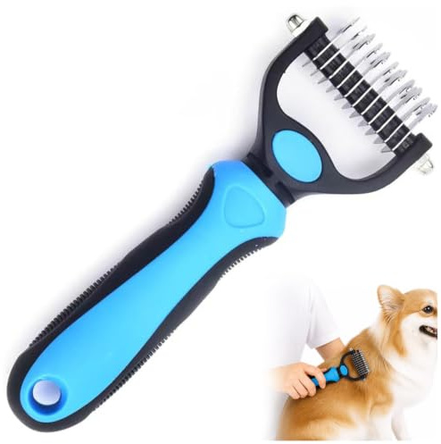 Dematting Comb for Dogs, 2 Sided Undercoat Rake, Pet Grooming Brush for Dematting, Professional Deshedding Brush and Demattings Tool, Safe and Effective Removing Knots, Mats, Tangles,and Flying Hair