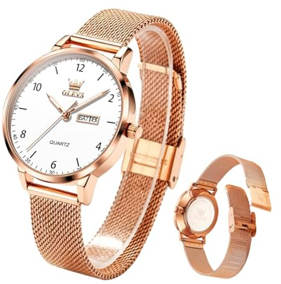 Raitown Damenuhr Edelstahl, Mailänder Armband, 8 mm ultradünnes Zifferblatt | Japanisches Quarzwerk, schlichtes Design, Freizeitmodell für moderne Frauen (Roségold, Schwarz, Weiß)