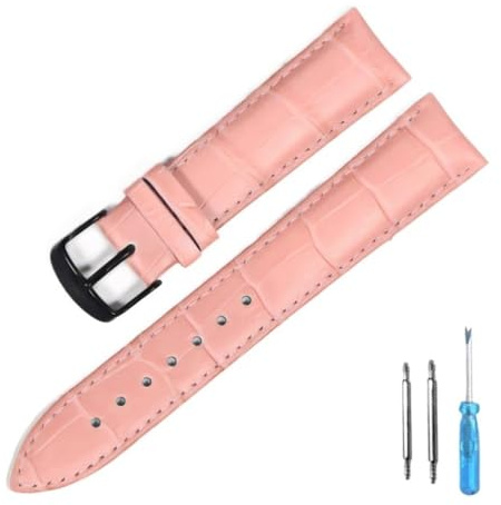 yangfangmei Klockband Läderremmar Klockarmband 12 mm 18 20 22 Klocktillbehör(Pink Black,22mm)