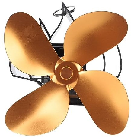 Phefop Ventilatore da Camino a 4 Pale, Termoventilatore per Stufa a Legna con Autogenerazione, per Uso Domestico e Campeggio (GOLD)