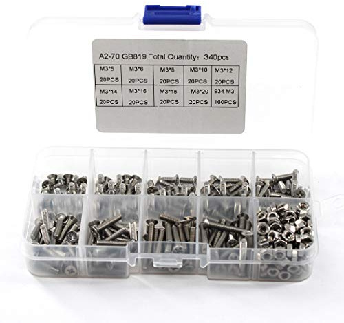 340 Stück M3 304 Edelstahl Kreuzschlitz Senkkopf Flachkopfschrauben Sechskantmuttern Sortiment Kit