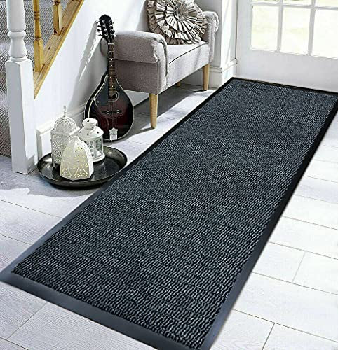 TrendMakers Extra Large Big CHARCOAL/BLACK Hardwearing Heavy Duty Black PVC Edge Pile Top Rubber Barrier Entrance Door Kitchen Utility Dust Floor Mats Rugs 90cm x 150cm