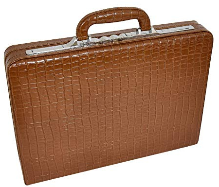 Brown Leather Classic Attache Briefcase Bag Slim Line Dual Lock HOL87