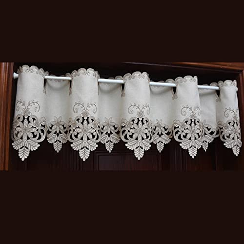 ABREEZE Pastoral Style Embroidered Floral Curtain Window Valance Cafe Curtain with Hollow Lace,59 W X 12 L