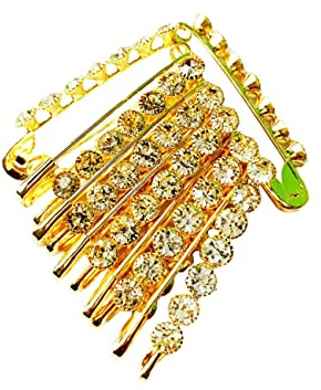Decorative Golden Saree Pins with Stone,Safety Pin Decorated with Diamonds Set of 12