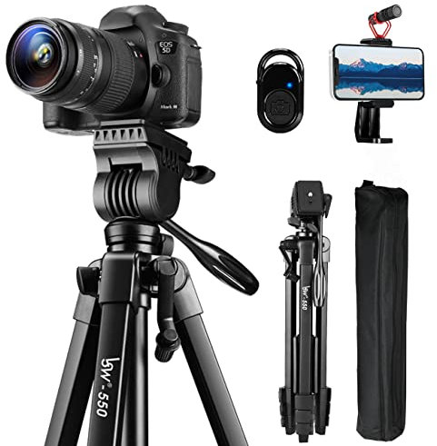 Stativ 152 cm Kamera Stativ für iPhone/Telefon, Fluidkopf Reisestativ für Canon Nikon Sony DSLR Videokamera, Universal-Telefonhalterung & drahtlose Fernbedienung, tragbare Tasche für Fotografie