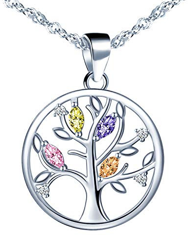 CPSLOVE Collar Árbol de la Vida, circonita de color con incrustaciones, Colgante de plata esterlina 925 para mujer