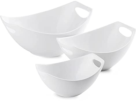 LAUCHUH Serving Bowls with Handles, Porcelain Serving Dishes White Nesting Bowls Mixing Bowl Set Salad Bowls for Entertaining, Mother's Day Party, Baby Shower, Set of 3, 15/28/49 oz