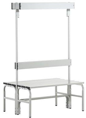 System-Umkleidebank Alu/Stahl, Typ C, lichtgrau, LxBxH cm: 101,5x72,5x165, Doppelseitig, mit Rückenlehne mit Hakenlehne
