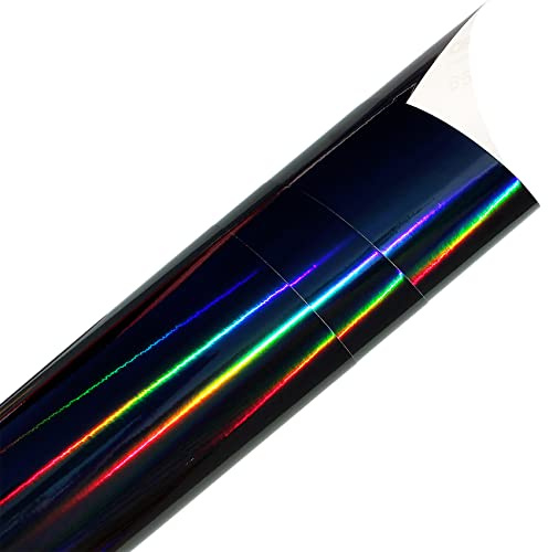(19,50 €/m²) FFX Series Plotterfolie Hologramm Effekt Black Silver Oilslick Plotter Folie Flakes Effektfolie für Auto Aufkleber Sticker Deko DIY (Black Smooth, 61cm)