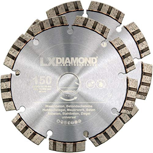 LXDIAMOND 2x Diamant-Trennscheibe 150mm x 22,23mm - Diamantscheibe 150 mm in Premium Qualität - geeignet für Beton Stein Mauerwerk - Steinscheibe für Mauernutfräse Schlitzfräse Wandfräse