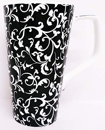 Venetian Black Mug Fine Bone China Swirl Large Jumbo 1 Pint Latte Coffee Tea Cup Hand Decorated UK