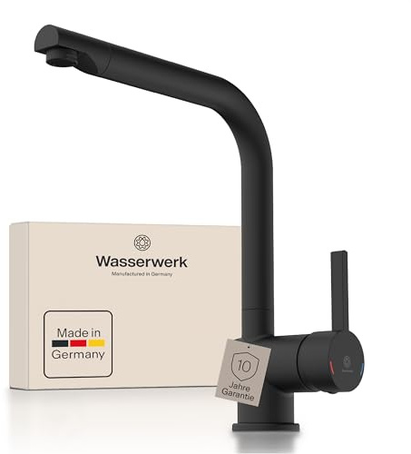 WK4 Wasserwerk | Küchenarmatur | Design|Wasserhahn Küche | Schwarz matt | 360° drehbar | Armatur mit Energiesparfunktion & Verbrühschutz | Premiumqualität Made in Germany