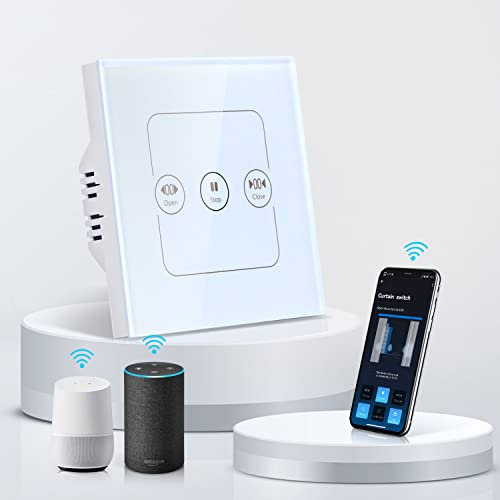 Aigostar Smart Curtain Switch, 2.4 Ghz WLAN Touch Rollladenschalter, Kompatibel mit Alexa und Google Home, Sprachsteuerung, Timer, neutrales Kabel erforderlich