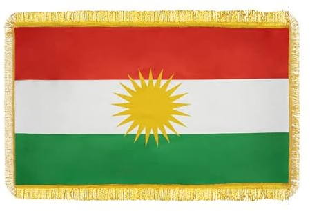 Moving Mountains – kurdisk flagga stor – kurdistans flagga – gyllene sidor – 145 x 85 cm – kurdflagga
