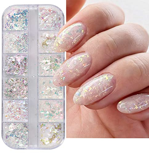 JMEOWIO Nagel Glitzer 12 Gitter Aurora Nail Art Dekoration Nageldesign Zubehör