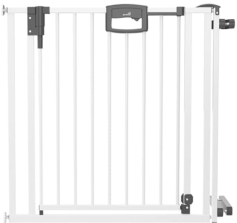 Geuther Treppenschutzgitter Easylock Plus | Türschutzgitter ohne Bohren inkl Klemmen | Breite 108-116,5 cm | Türgitter Baby Holz-Metall | Kinderschutzgitter beidseitig öffnend | Kindersicherung | Weiß
