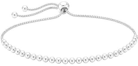 Kualitas Genuine 925 Sterling Silver Adjustable 2mm Beaded Slider Bracelet up to 10