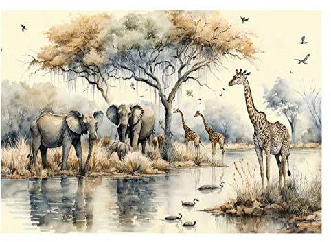 Papier Peint Intissé Chambre Enfant Jungle Animaux Forêt Nature - Colle Incluse - Papier Peint Panoramique Pour Chambre de Bébé Prêt à Poser - Photo Non Tissé Muraux Trompe l'oeil (368x254 cm)