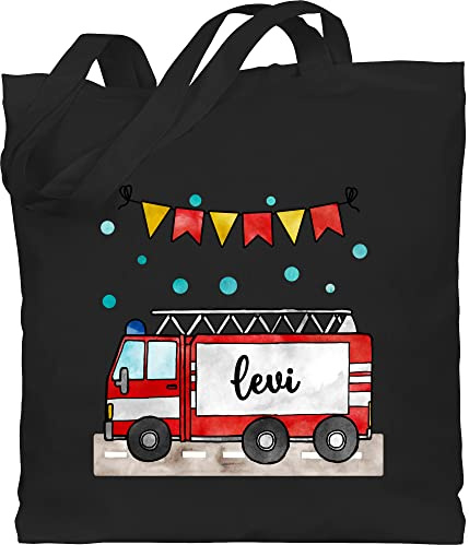 Geschenk mit Namen personalisiert by Shirtracer - Baumwolltasche - Feuerwehrauto Motiv I Leiterwagen Geschenk Feuerwehr I Löschzug