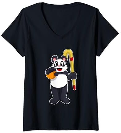 Damen Panda Feldhockey Feldhockeyschläger Sport T-Shirt mit V-Ausschnitt