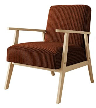 Mirjan24 Sessel Wikez Cord, Polstersessel mit Holzarmlehne, Lehnstuhl, Holz Stuhl, Retro Sessel, Sitzmöbel Wohnzimmer (Poso 39)