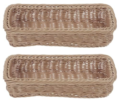 PRETYZOOM Woven Kitchen Storage Basket 9.65X3.15X2.36 Inch Multipurpose Organizer for Spice Jars Cutlery and Sundries Desktop Storage Box with Lid Set of 2