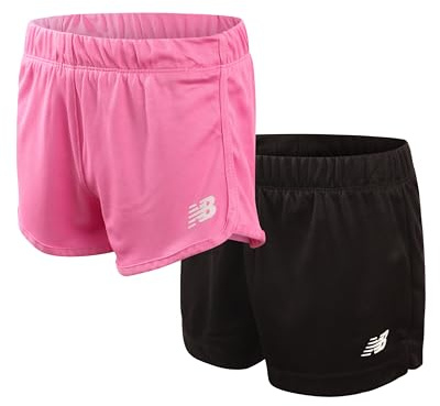 New Balance Girls Athletic Shorts - 2 Pack Active Performance Mesh Dolphin Running Shorts for Outdoor Activities, Size 7-8, Pink Black