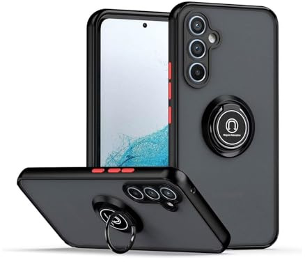 EASSGU Fodral för Samsung Galaxy S24 (6,2 tum), ringhållare, genomskinligt fodral med ringhållare, stötsäkert och fallsäkert TPU silikonfodral - svart röd