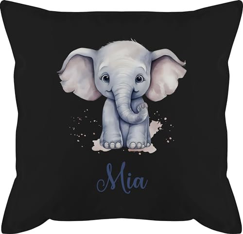 Kissen 50x50 - Zootiere - Elefant Dickhäuter Grauer Riese Rüsseltier - 50 x 50 cm - Schwarz - kinder elefantenkissen elefanten geschenke name kopfkissen elefantenmotiv elephant für couch