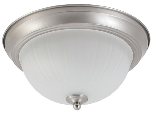 Britalia Satin Chrome & Opal Frosted Ribbed Glass Vintage Round Flush Ceiling Light | 29cm Diameter | 2 x SES E14 Lamps Required | UK Approved | Low Profile Height of 15cm | American Diner