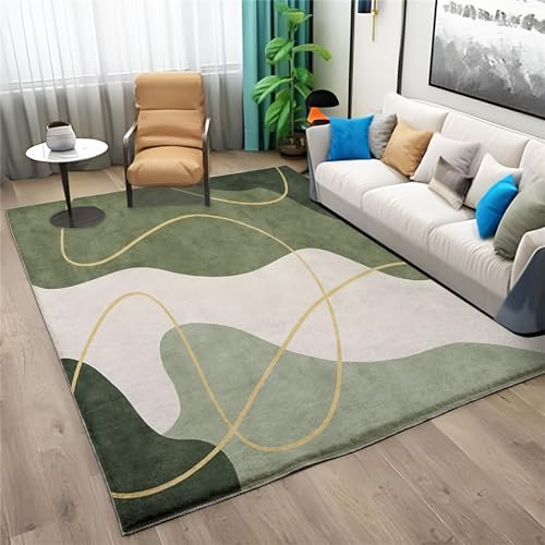 Abstraktes Modernes Design Waschbarer Teppich 160x230cm Wohnzimmer Schlafzimmer Kurzflor rutschfest Flauschig Weich Teppich für Familien mit Kindern Haustieren, HellgrüN Moderne Deko Teppiche