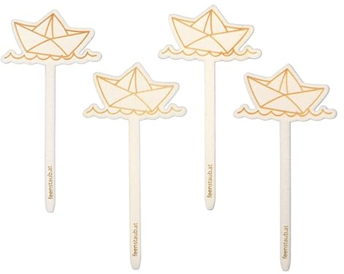 Muffin Topper 4 Stück, Tortendeko Kommunion Taufe, Kuchenstecker Erstkommunion, Konfirmation Tischdeko Boot, Holzstecker Torte, Taufe Kuchendeko, Feenstaub